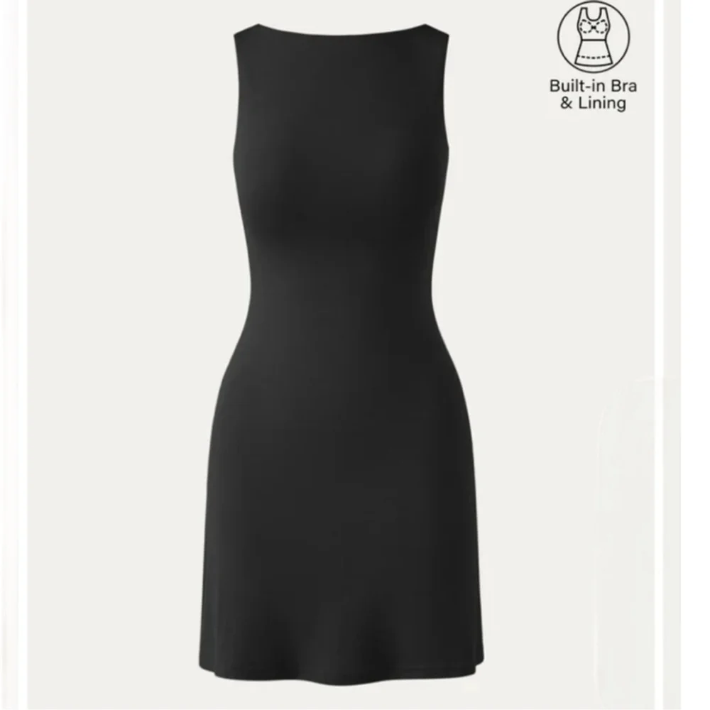 OGL Black Cooling Open Back Bandless Brami Boat Neck Mini Dress LBD Size XL - Picture 3 of 12